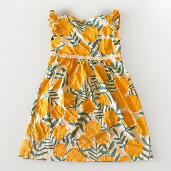 Tea Collection Size 6 Wrap Neck Dress in Marigold Ruffle Sleeve 100% Cotton - Picture 2 of 5